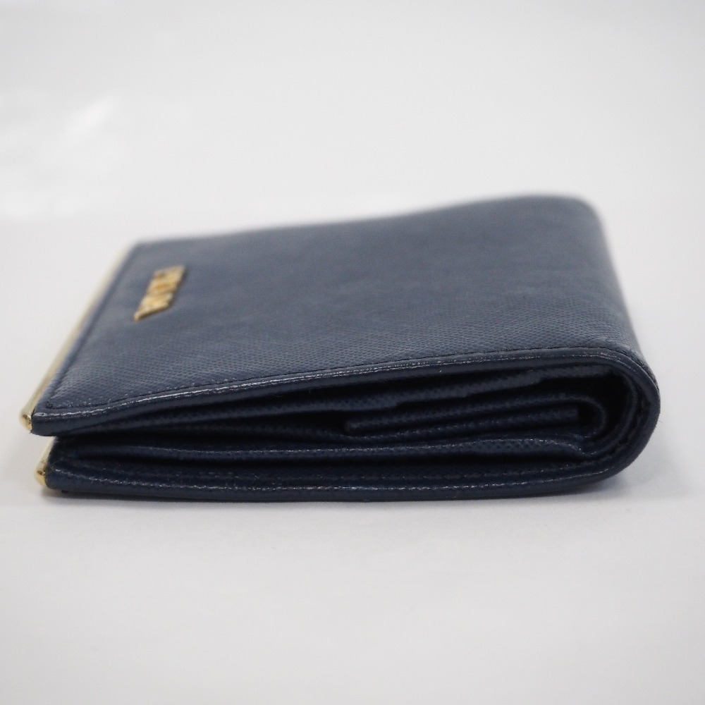 Prada Hardware Gold Saffiano Bifold Blue Wallet
